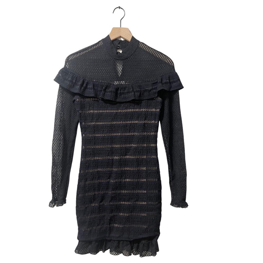 Nightcap Clothing Mariabella Elegant Black Ruffle Fitted Mesh Dress Size 3